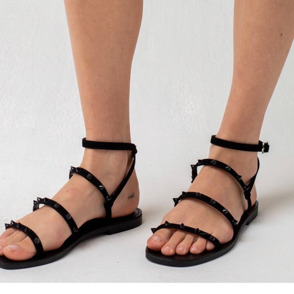 SODA Studded Ankle Strap Womens Black Sandals - Picture 2 of 2